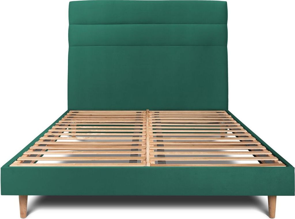 Bett mit gefüttertem Kopfteil – Samtstoff - 140 x 190 cm