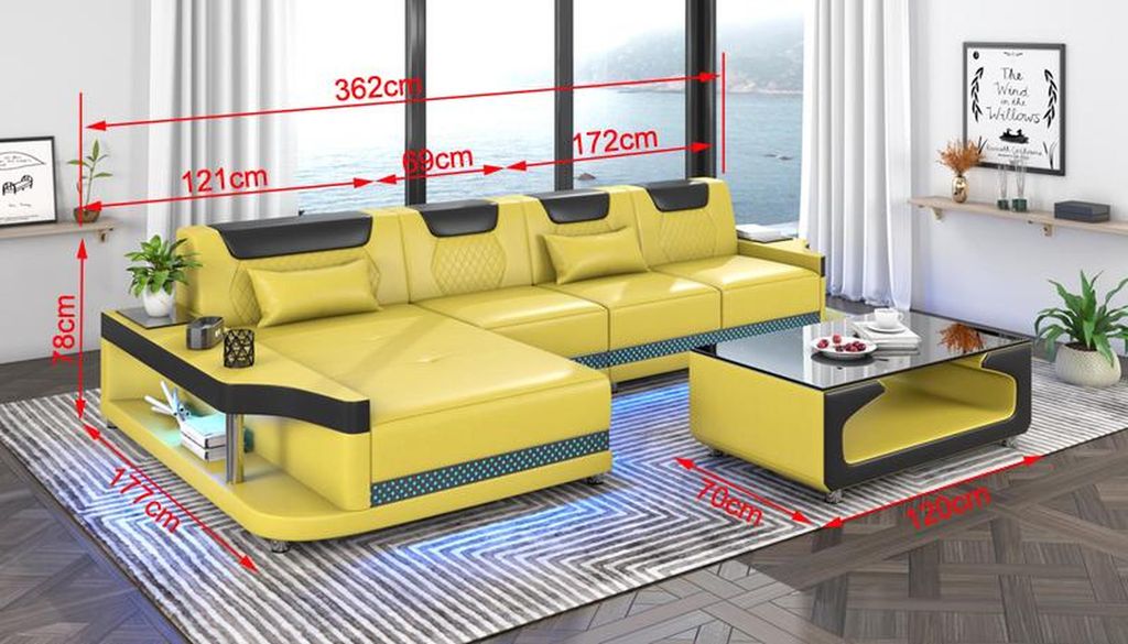 Design Eckcouch Ecksofa Wohnzimmer Möbel Lederpolster Sofa L Form + Couchtisch