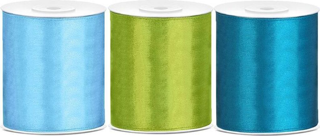 Satin Geschenkband 100mm 3 Farben je 25m lang grün türkis hellblau Schleifenband Geschenkverpackung Geburtstag Hochzeit Weihnachten