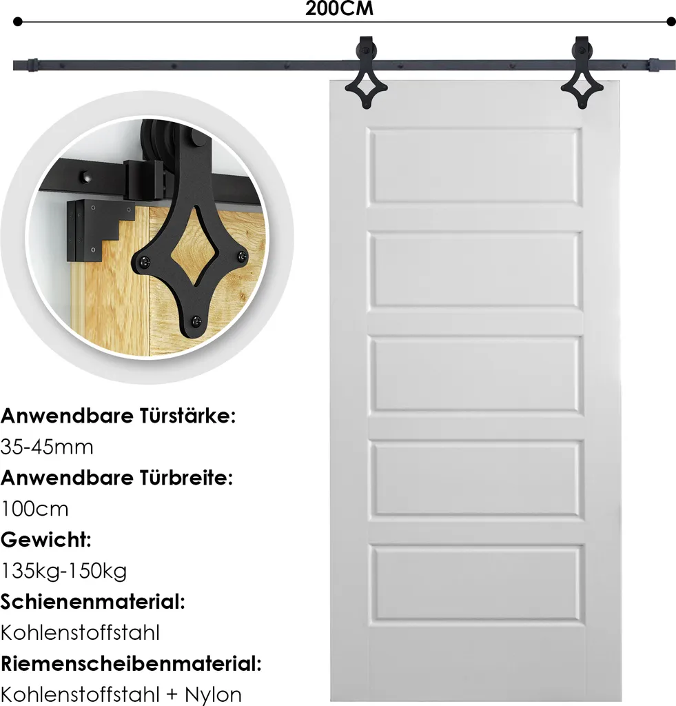 Sistema di porte scorrevoli Wolketon montaggio porta scorrevole set 150kg guida pavimento guida porta a rulli assemblaggio set binario corsa vetro/legno porta scorrevole 200cm