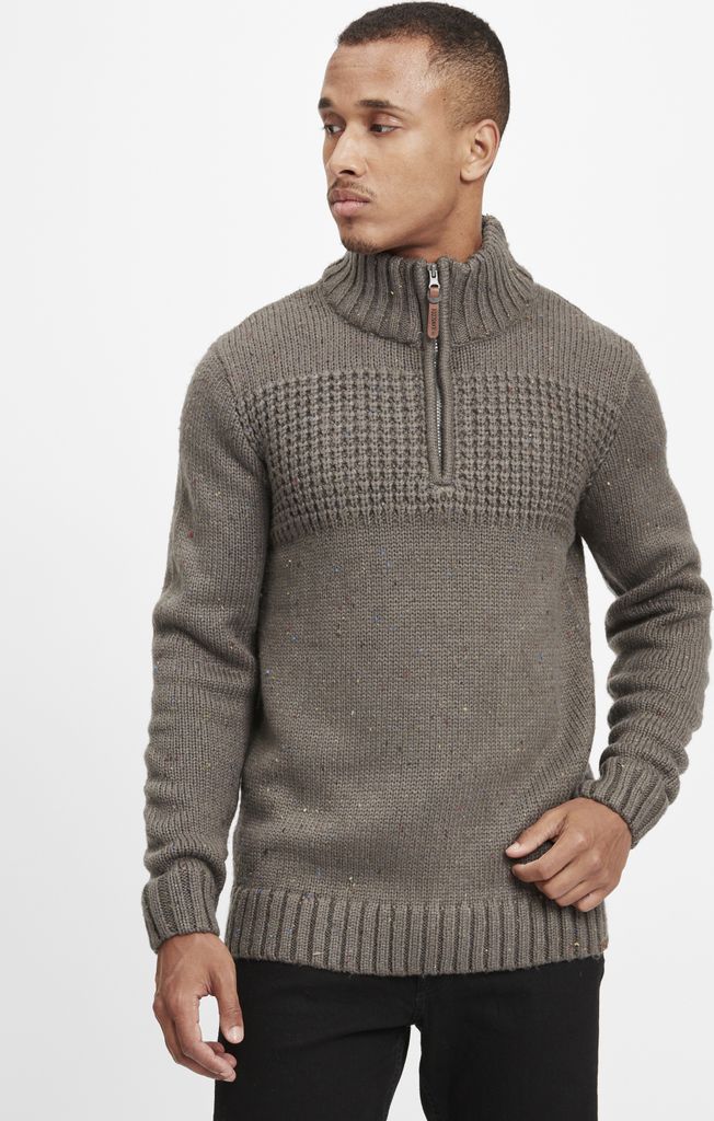 INDICODE IDOslo Herren Strickpullover Troyer Grobstrick Pullover mit Stehkragen