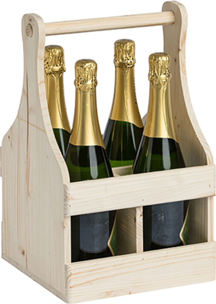 Holzkiste mit Griff für 4 Standardflaschen à 750 ml - Innenmaße: 22,1 x 22,1 x 34,1 - Art. MAN4, 46 x 46 x 23