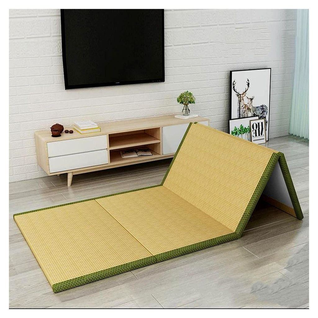Faltbare japanische Matte – Rush-Gras-Bodenmatratze, 150 x 200 cm, geeignet zum Schlafen oder Sitzen, tragbar und zusammenklappbar, Futonbett, Ro...