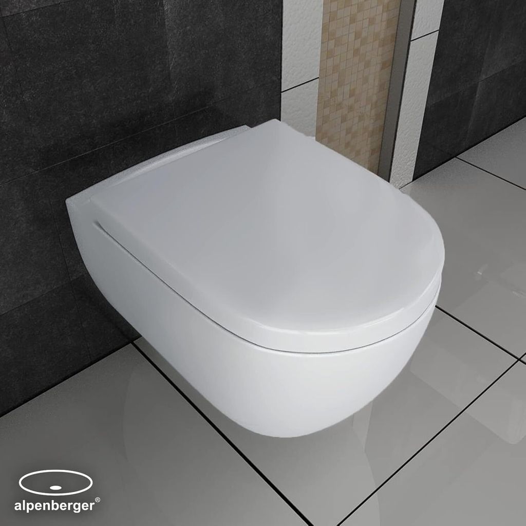 Alpenberger Moderne Toilette Spülrandlos | Komplett-Set mit Toilettendeckel mit Absenkautomatik Softclose | Wand WC für Badezimmer & Gäste WC To...