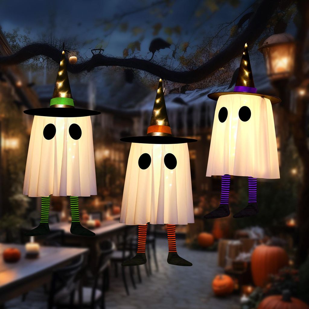 3er Set Halloween Hängende Geister mit Lichterkette LED Hängelicht Batteriebetrieben Dekoration für Innen Spukhaus Party