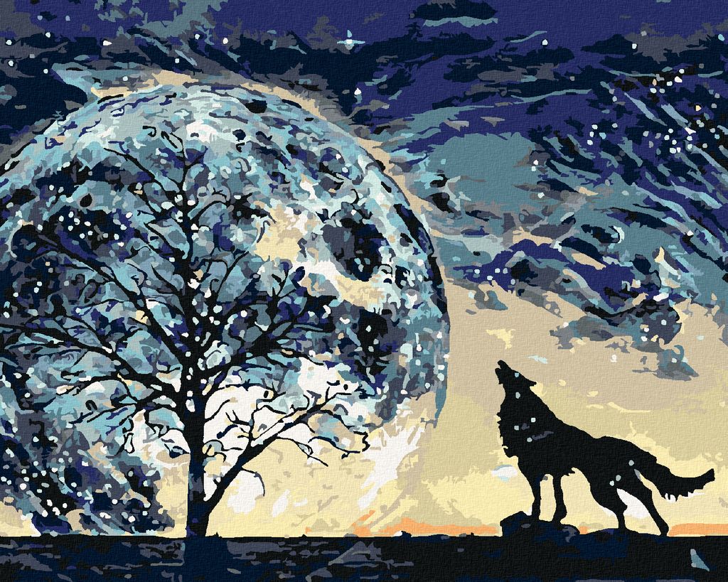 Zuty - Malen nach Zahlen - DER WOLF HEULT DEN PLANETEN AN, 40x50 cm, mit Keilrahmen (bereits gespannt)