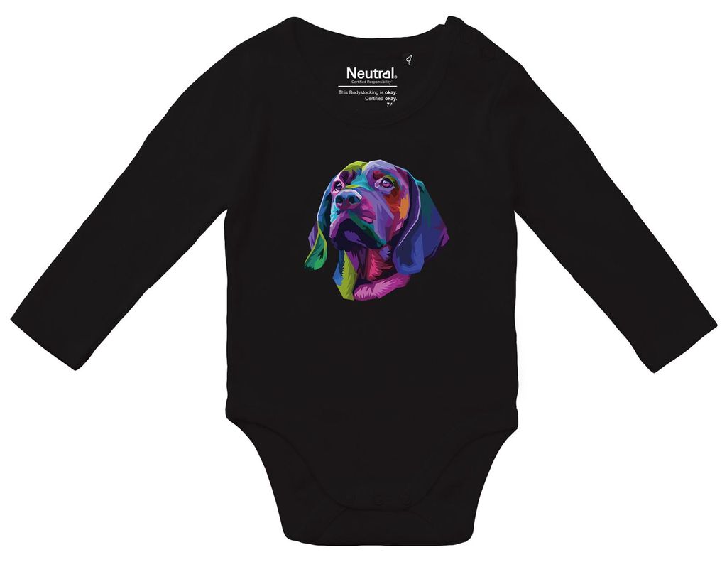Huuraa Baby Body Labrador Colorful 62 Black Baumwolle Fairtrade Langarmbody Geschenkidee