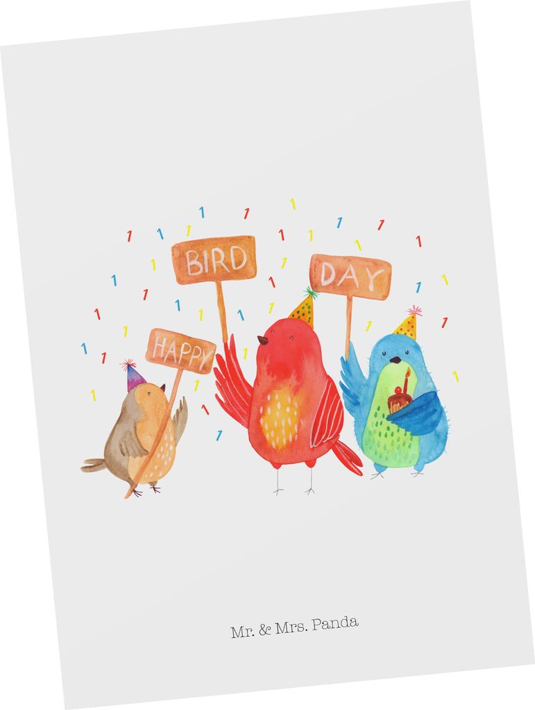 Mr. & Mrs. Panda Postkarte 1. Geburtstag Happy Bird Day - Weiß - Geschenk, Postkarten, Schenken, Zum, Birthday, Fotokarte, Party, Ansichtskarten, ...
