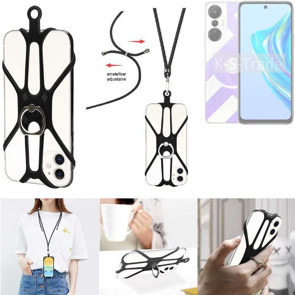K-S-Trade 3in1 Handykette Handyband Handykordel Halsband Smartphone-Ring Handy-Ring kompatibel mit Infinix Hot 20S Fingerhalterung Handyring