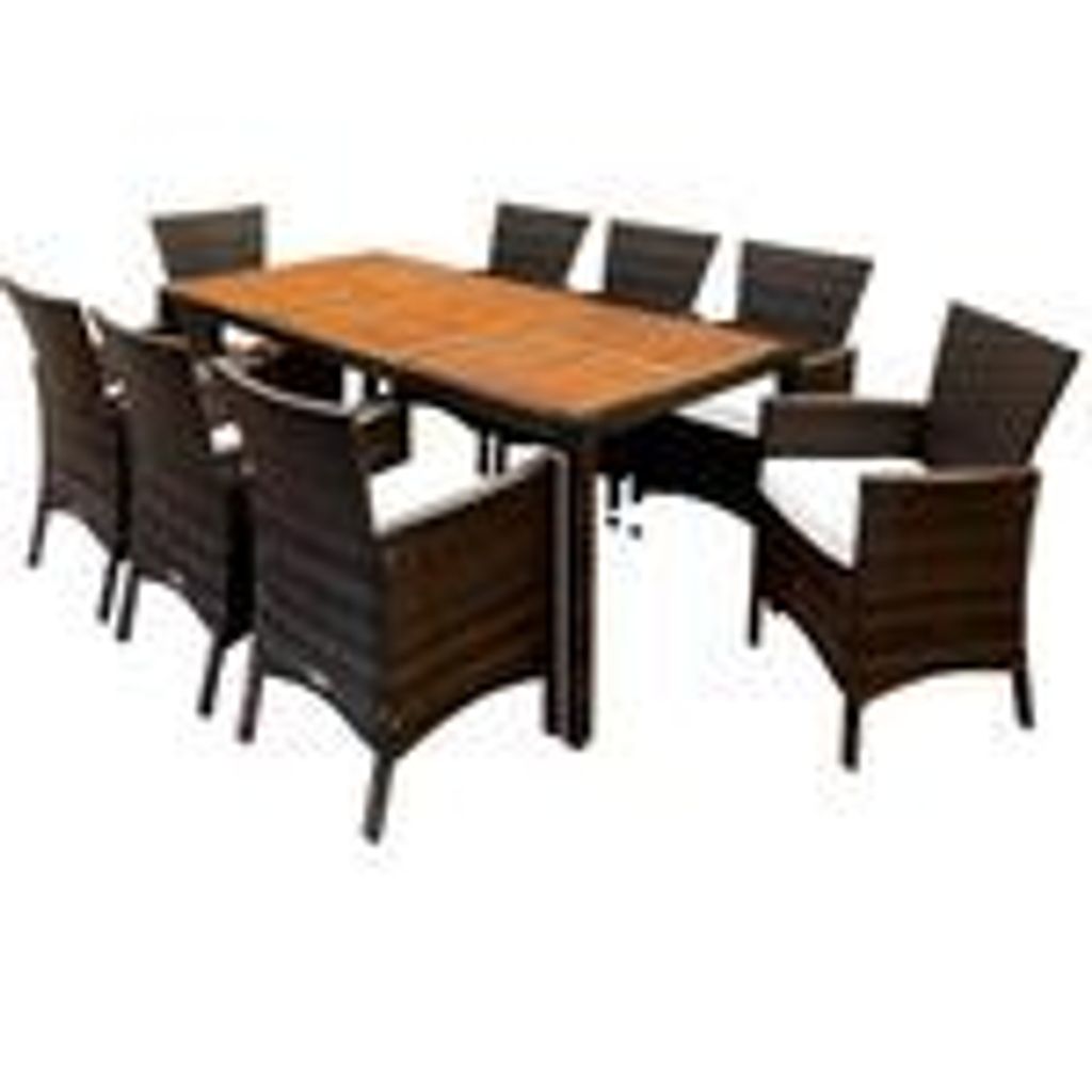 CASARIA Gartenmöbel Set 8 Stühle inkl. 7cm Auflagen extra Breit mit Tisch 190x90cm Outdoor Terrassenmöbel Wetterfest Polyrattan Akazie Holz Es...
