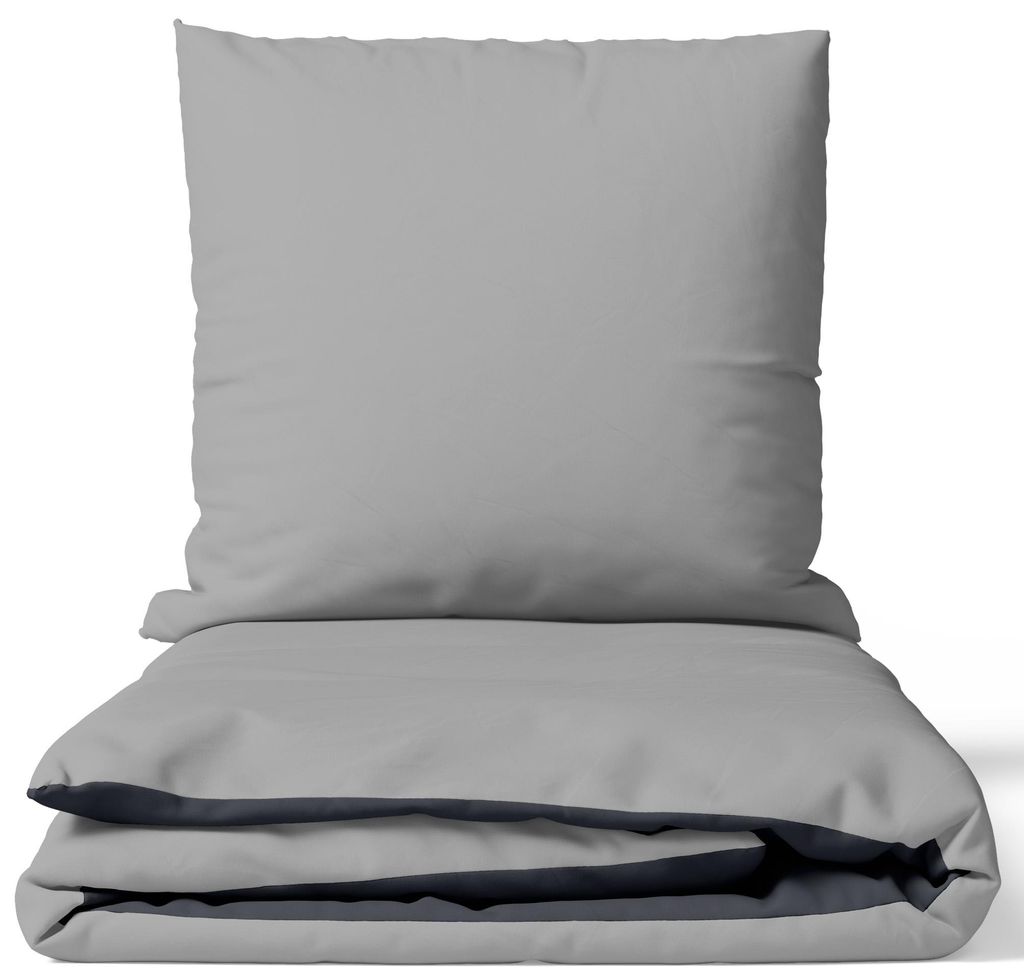 Baumwolle Bettwäsche Set 135x200 cm Feinbiber Grau Produktbild 