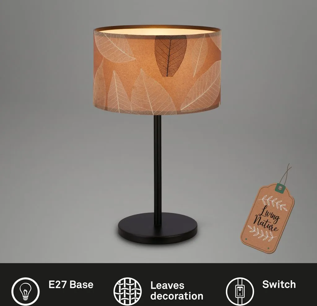 Lampe de table Briloner Mata décor feuilles E27 café 25x41,5 cm