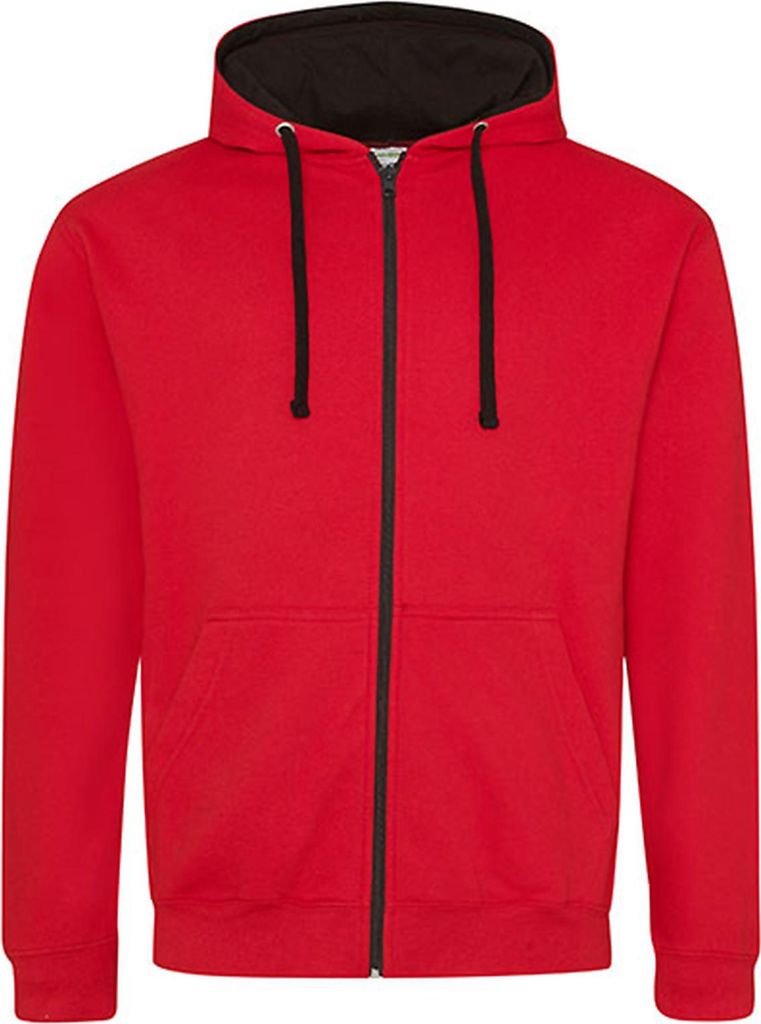 Just Hoods JH053 | Varsity Zoodie Kapuzenpulli mit Reisverschluss - Farbe: Fire Red/Jet Black - Größe: XL