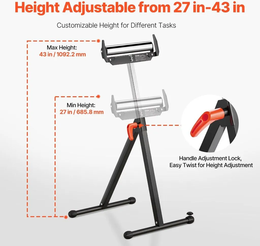 Support à 2 rouleaux réglable 27-43 pouces, charge 250 lb série SR22