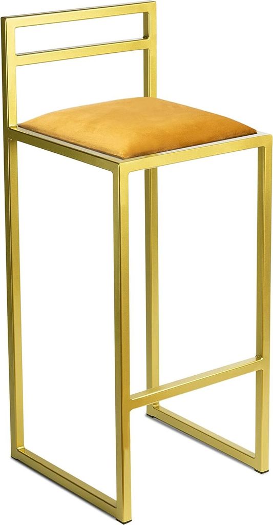 Barhocker 95 cm Schwarz mit Lehne – Gepolsterter Metall Barstuhl im Loft Stil - Gold - Gelb