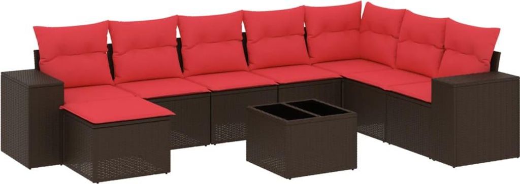 vidaXL 9-teiliges Gartensofa-Set mit Kissen, braun, Polyrattan