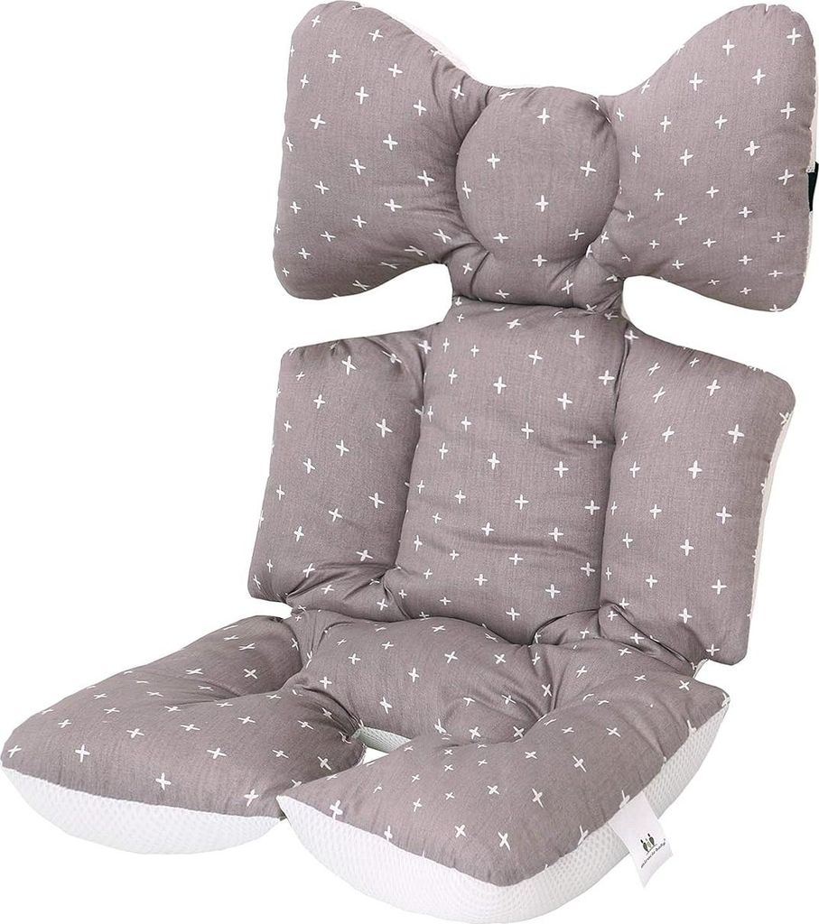 Universale Sitzauflage Sitzeinlage Babyschale Sportsitz Sitzpolster Baumwolle Atmungsaktiv für kinderwagen Buggy (Graues Kreuz)
