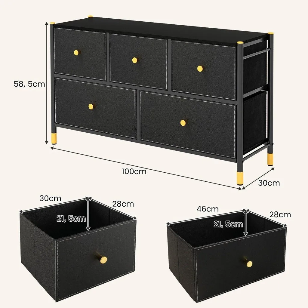 Commode chambre pour vêtements avec 5 tiroirs noirs gain de place - 3