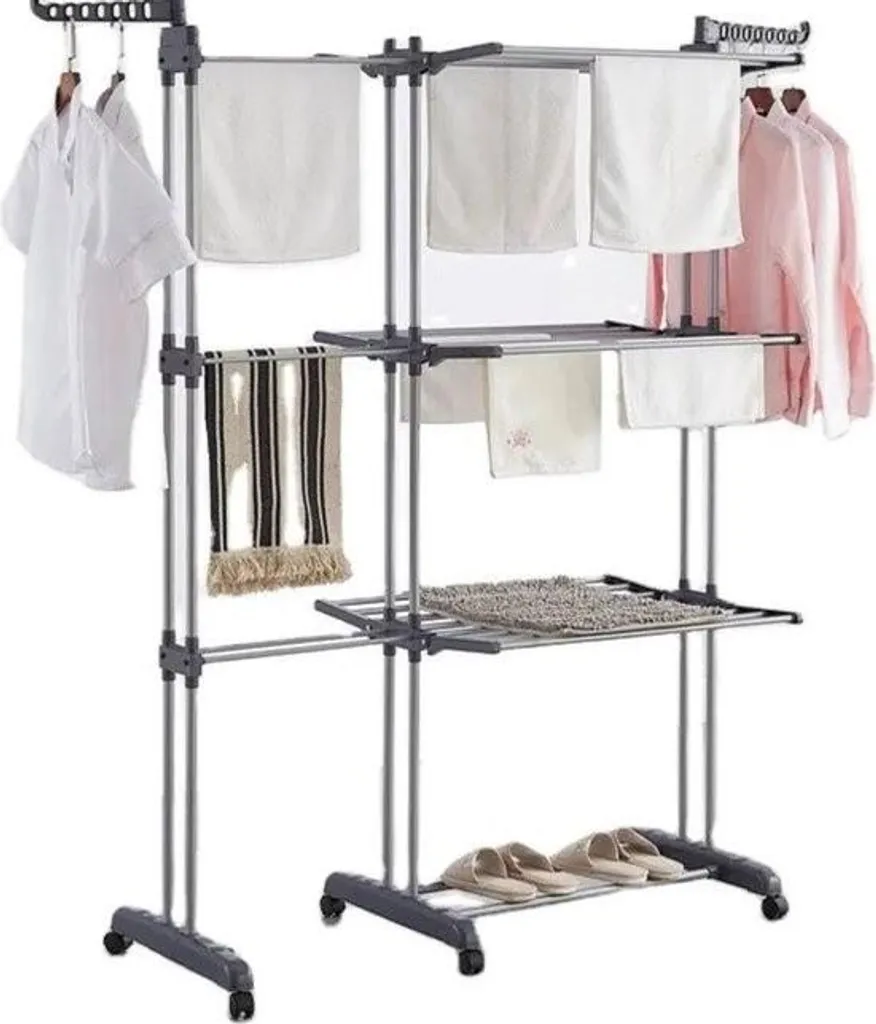 Séchoir à linge pliable et ajustable à roulettes - Structure inox durable