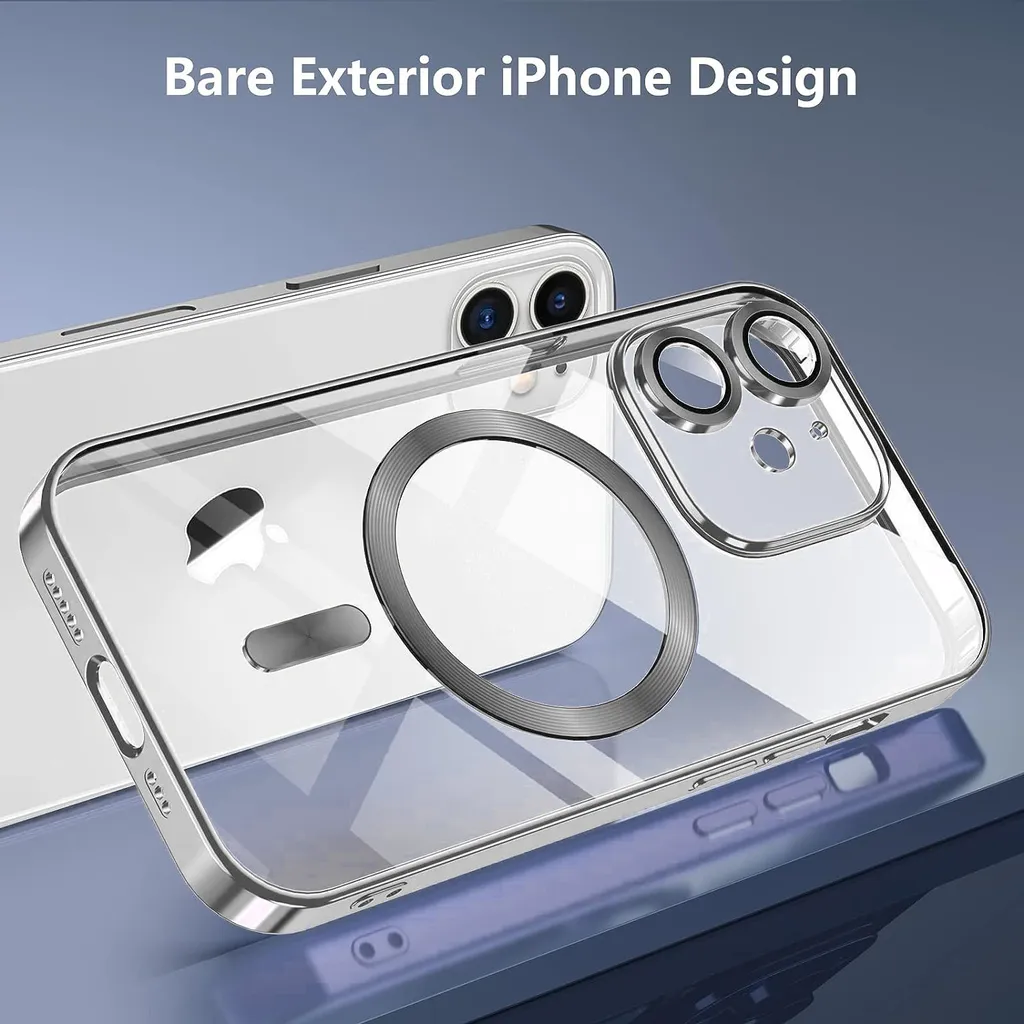 Custodia per iPhone 14 Plus con protezione Magsafe e fotocamera, custodia magnetica ultrasottile con copertura trasparente argento - 2
