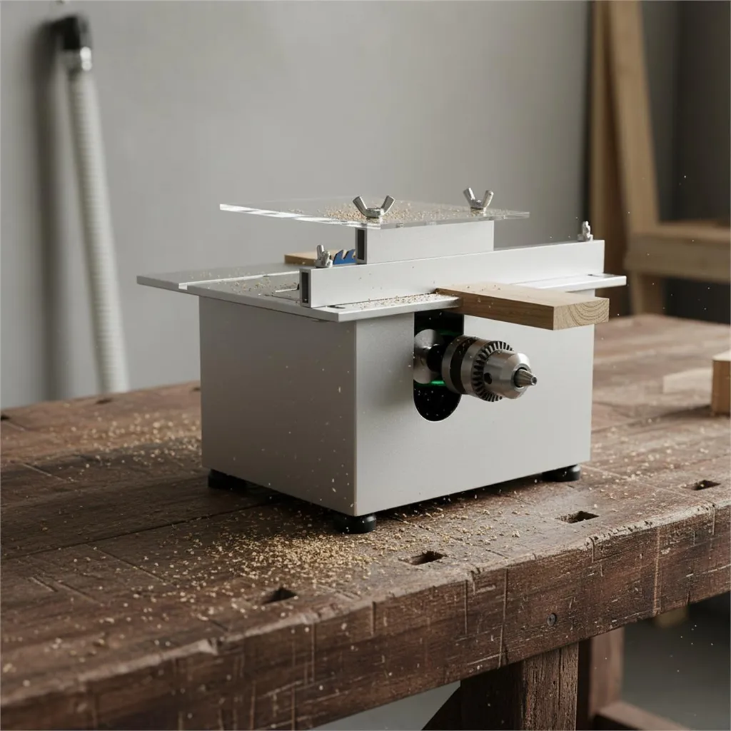 Mini scie à table à vitesse réglable et design compact en métal gris - 4