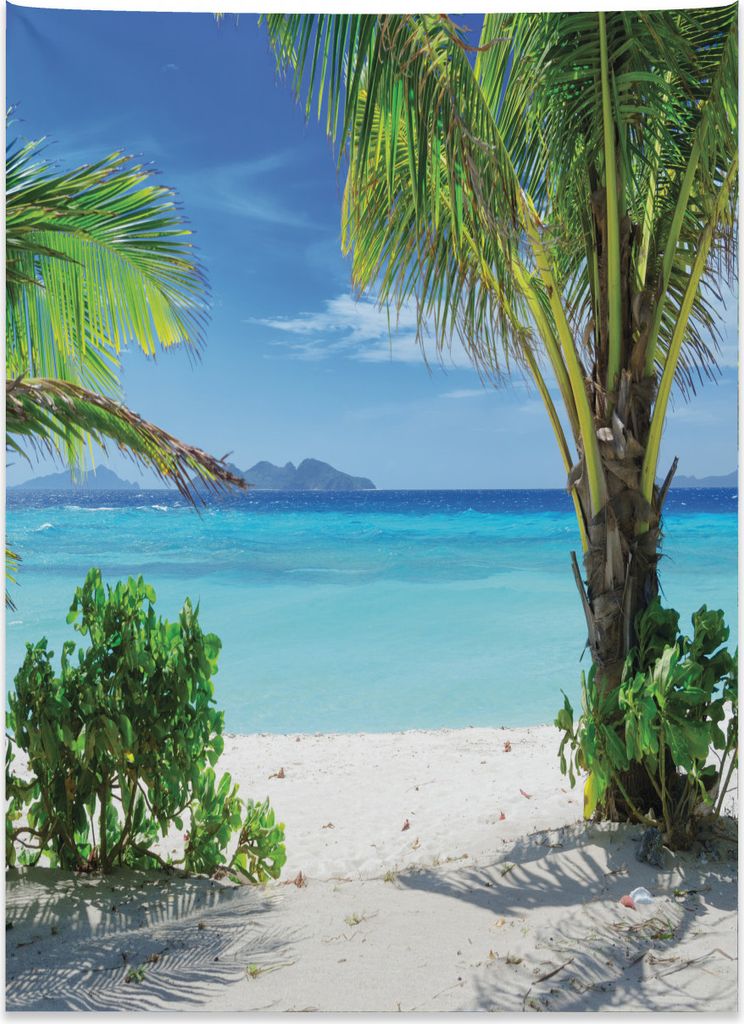 Abakuhaus Strand Wandteppich, Idyllisches Oceanic Resort aus Weiches Mikrofaser Stoff Kein Verblassen Klare Farben Waschbar, 110 x 150 cm, Kokosnus...