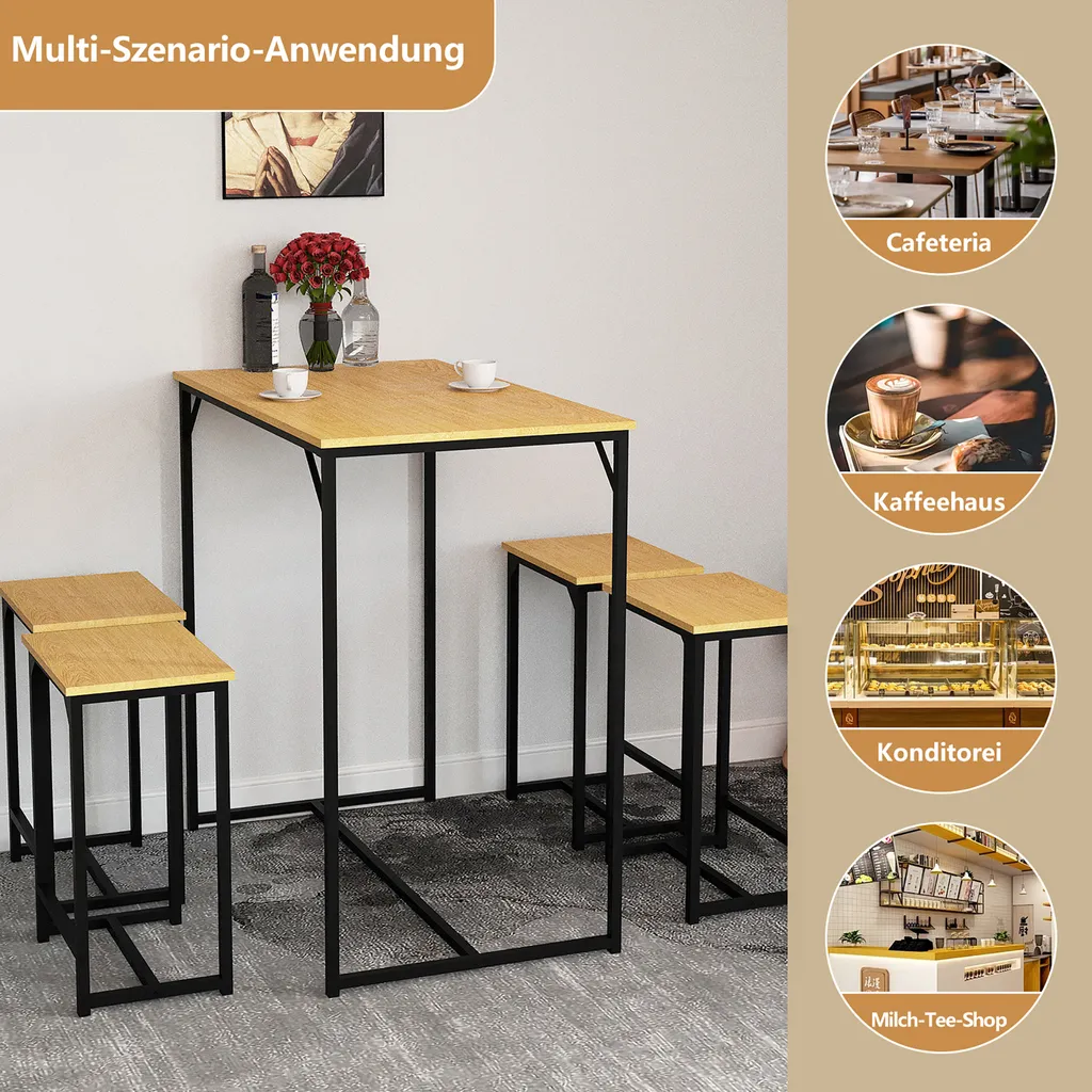 WAOHO Ensemble Table à Manger avec 4 Chaises en Acier Noir et Bois Brut - 9