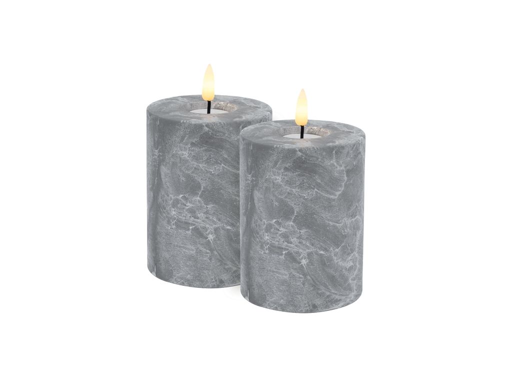 Candela Lights LED Kerzen 2er Set Ø8x10cm Betonoptik Stumpenkerze mit Timerfunktion Flammenlose flackernde LED-Kerze