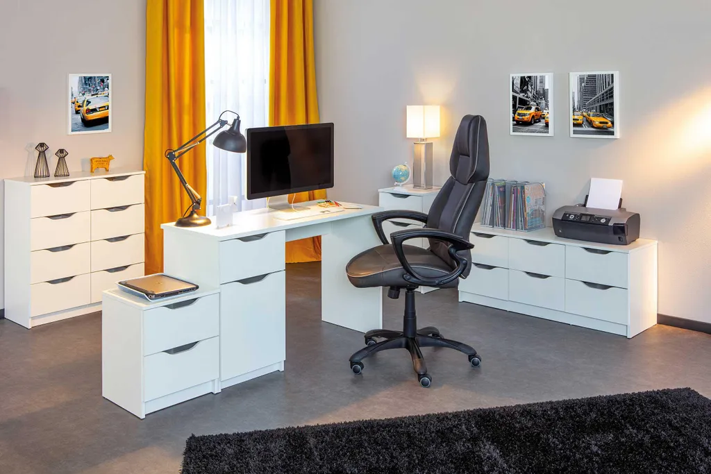 Commode Blanche Classique 3 Tiroirs Interlink - Format Gain de Place 71cm - 12