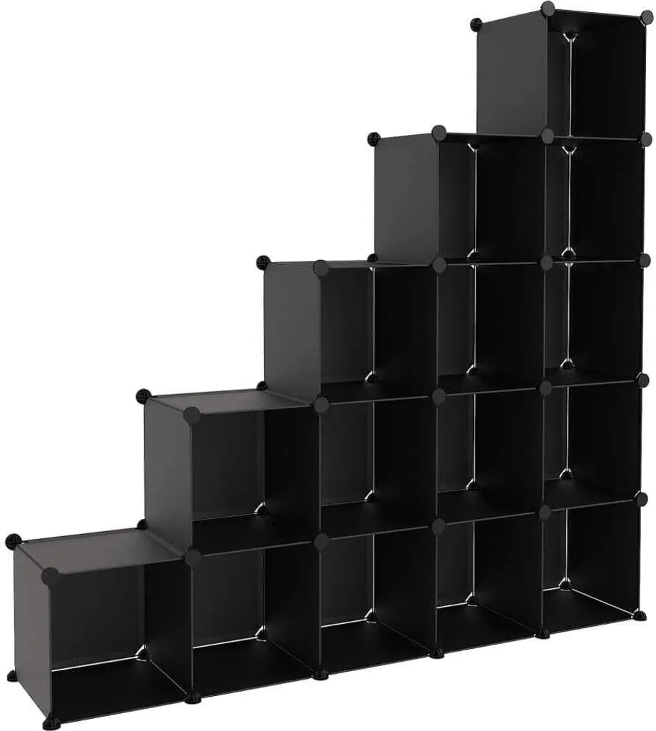 Système d'étagères 15 cubes noir plastique PP robuste et imperméable