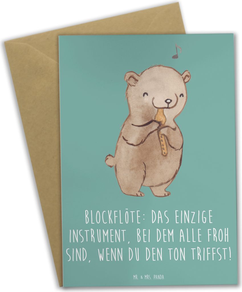 Mr. & Mrs. Panda Klappkarte Blockflöte Freude - Meeresbrise - Geschenk, Lernen, osterkarten, Musikinstrument, Musiker, dankeskarten, Tenorblockfl...