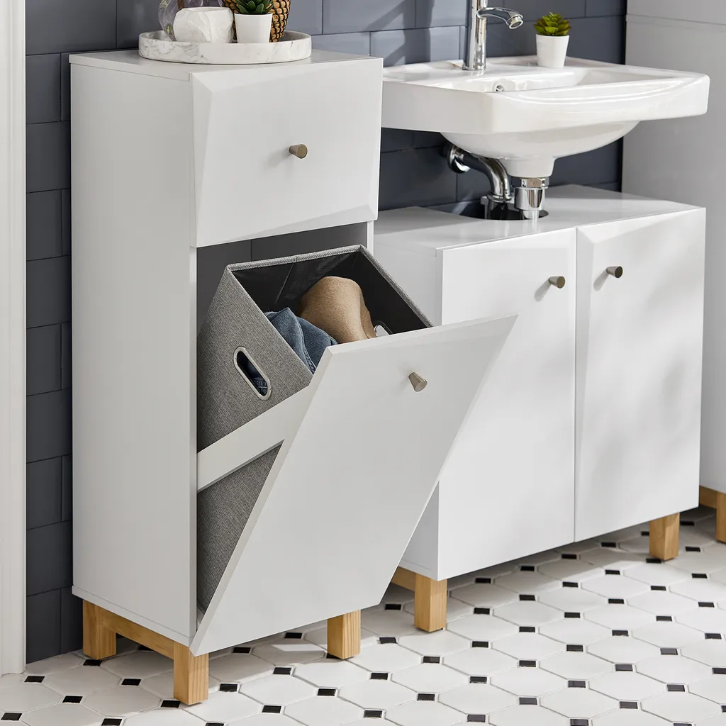Meuble de salle de bain blanc avec panier à linge intégré SoBuy 90cm