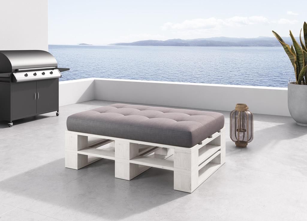 Lermowood Palettenmöbel Mp Hocker 100 x 80 x 30 cm Weiß | Europaletten Indoor und Outdoor Lounge Gartenmöbel Holz Gartenmöbel Set Lounge Möbel...