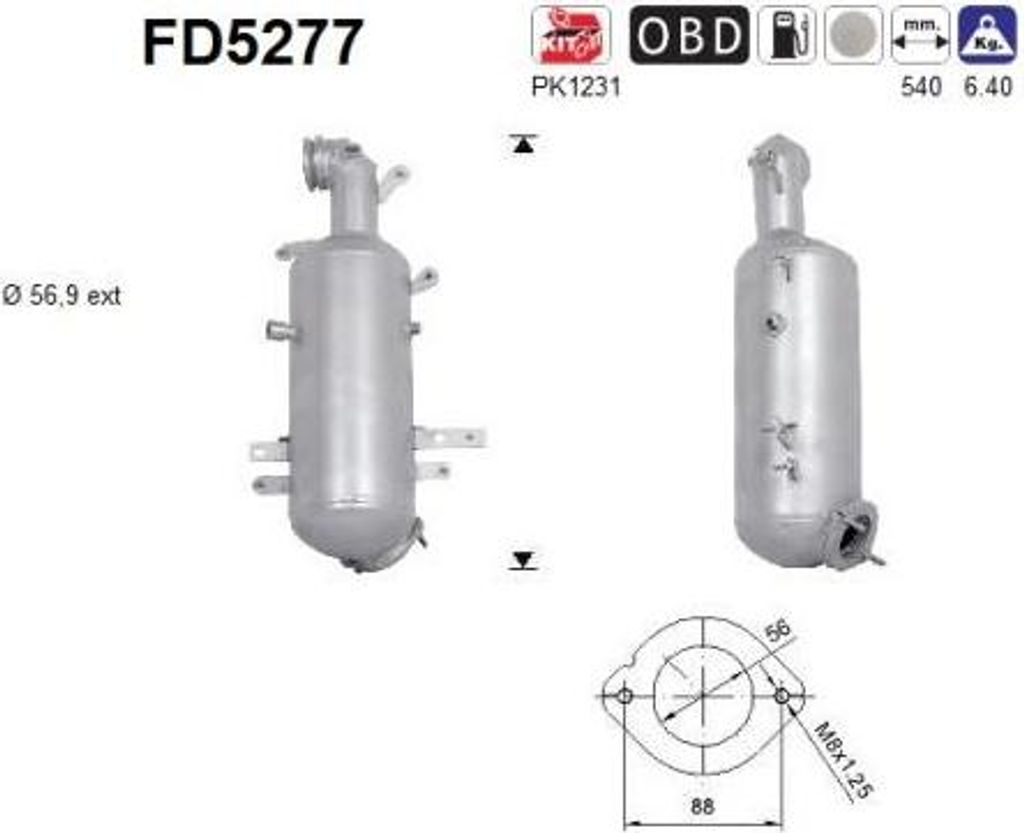AS FD5277 Dieselpartikelfilter Rußpartikelfilter DPF für FIAT BRAVO II (198) Euro 5 Abgasanlage Diesel