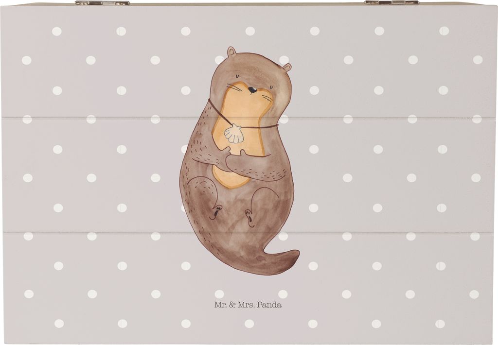 Mr. & Mrs. Panda Box Otter Muschel 22 x 15 cm - Grau Pastell - Geschenk, Motivation, Holzkiste mit Deckel, fotobox, Süß, Büro, Grübeln, schatzt...