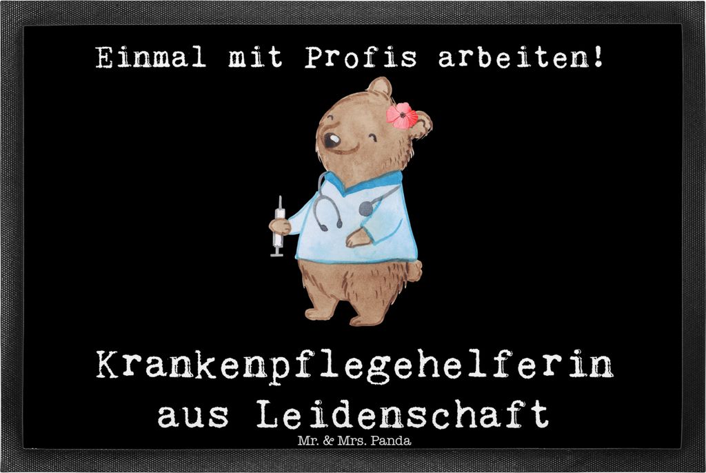 Mr. & Mrs. Panda fußmatte Krankenpflegehelferin Leidenschaft 40 x 60 cm - Schwarz - Geschenk, Spruch, Lustig, Ausbildung, Gummimatte, Beruf, Türv...