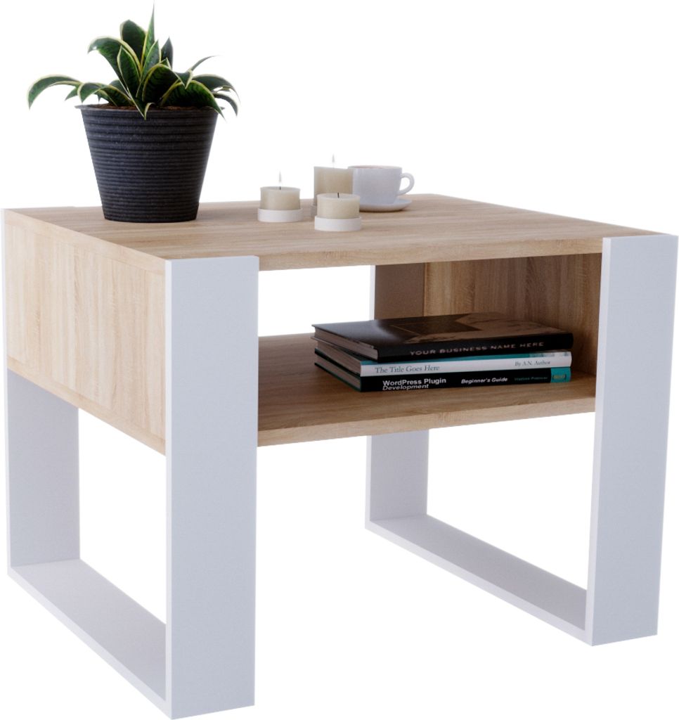 Couchtisch – modernes rustikales Design – Wohnzimmer-Tisch Beistelltisch Kaffeetisch Sofatisch Teetisch aus Holz (Eiche - Weiß Matt) - 65x45x53,6