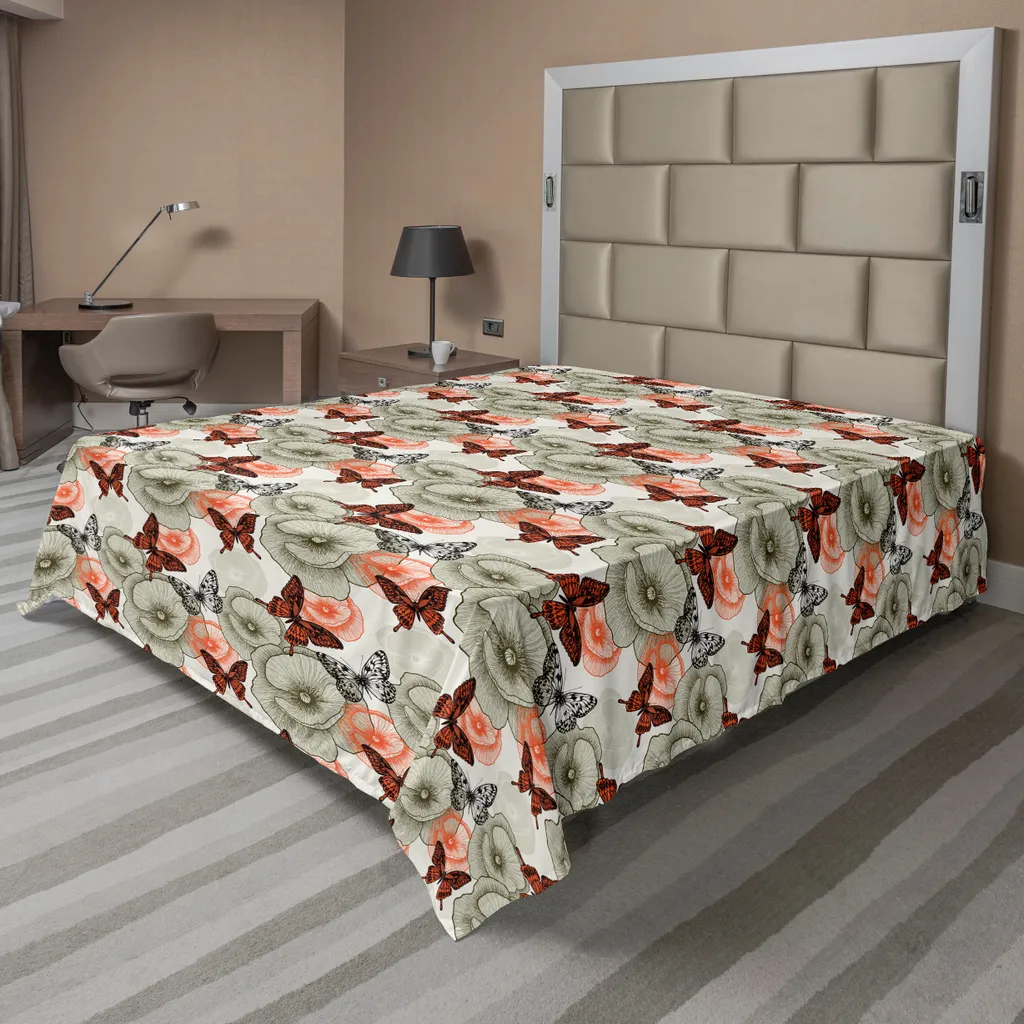 Lenzuolo ABAKUHAUS Vintage 260x228 cm - Stile Bosco e Papaveri Neri