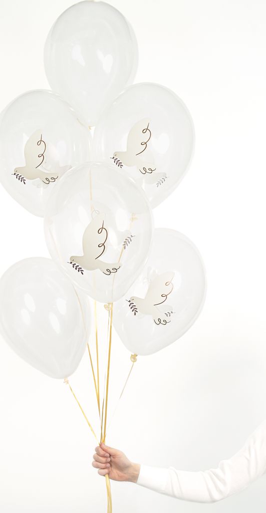 Luftballons Tauben 30cm transparent weiß 6er Set Produktbild 