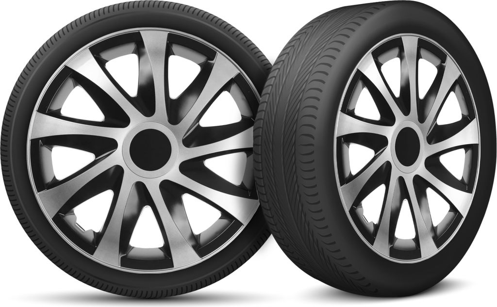 Auto Radkappen Radzierblenden 4er Set passend für alle Stahlfelgen - einstellbarer Sicherungsring - 14 Zoll - Schwarz Silber