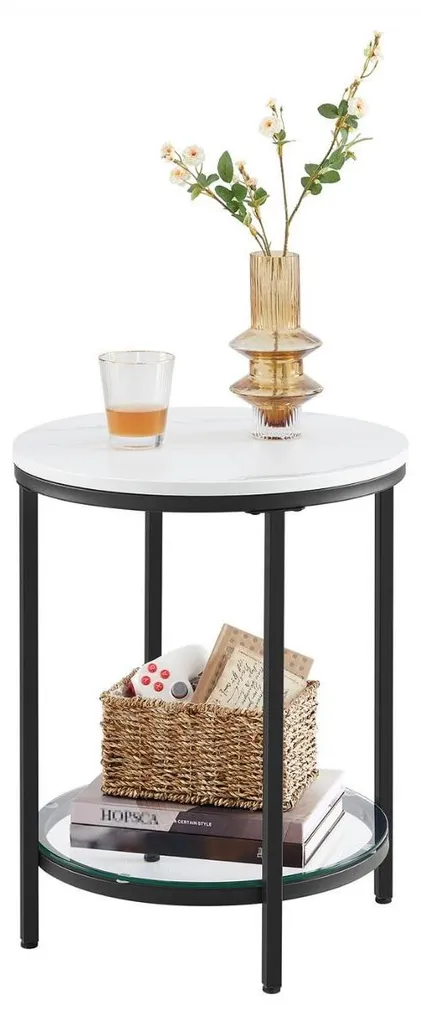 Table d'appoint à 2 étages en bois de palette et verre trempé blanc