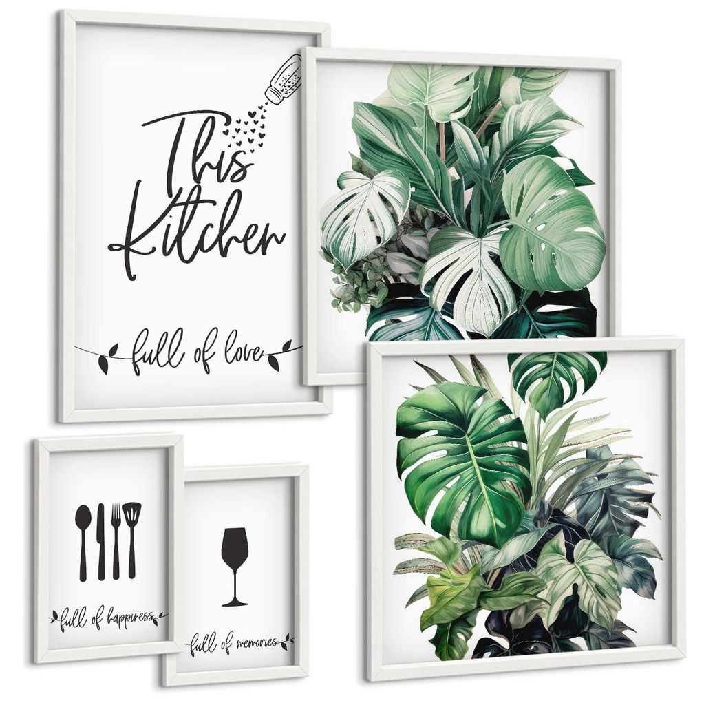 Bilder Set 5-teilig im weißen Rahmen – Wandbilder 5 Stück – gerahmte Poster für Wohnzimmer, Schlafzimmer und Flur – 50x50 cm - 40x60 cm ...