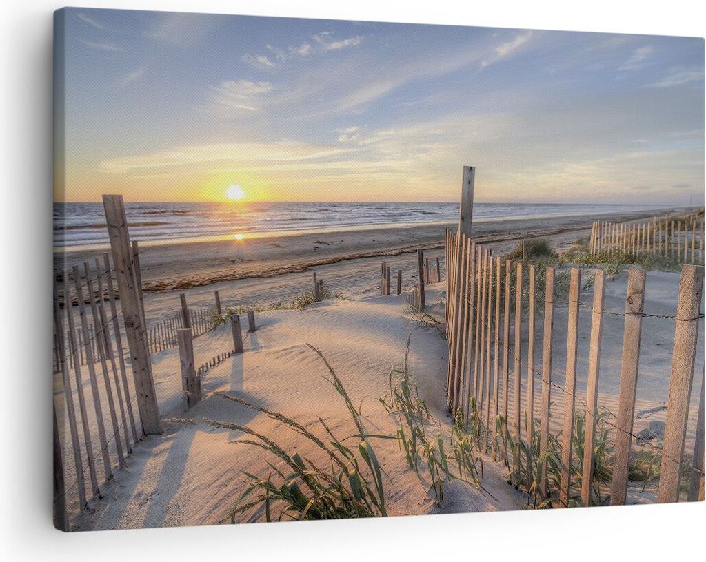 Bild auf Leinwand - Leinwandbild - Einteilig - Westen Sonne Düne - 70x50cm - Wand Bild - Wanddeko - Wandbilder - Leinwanddruck - Bilder - Wanddeko...