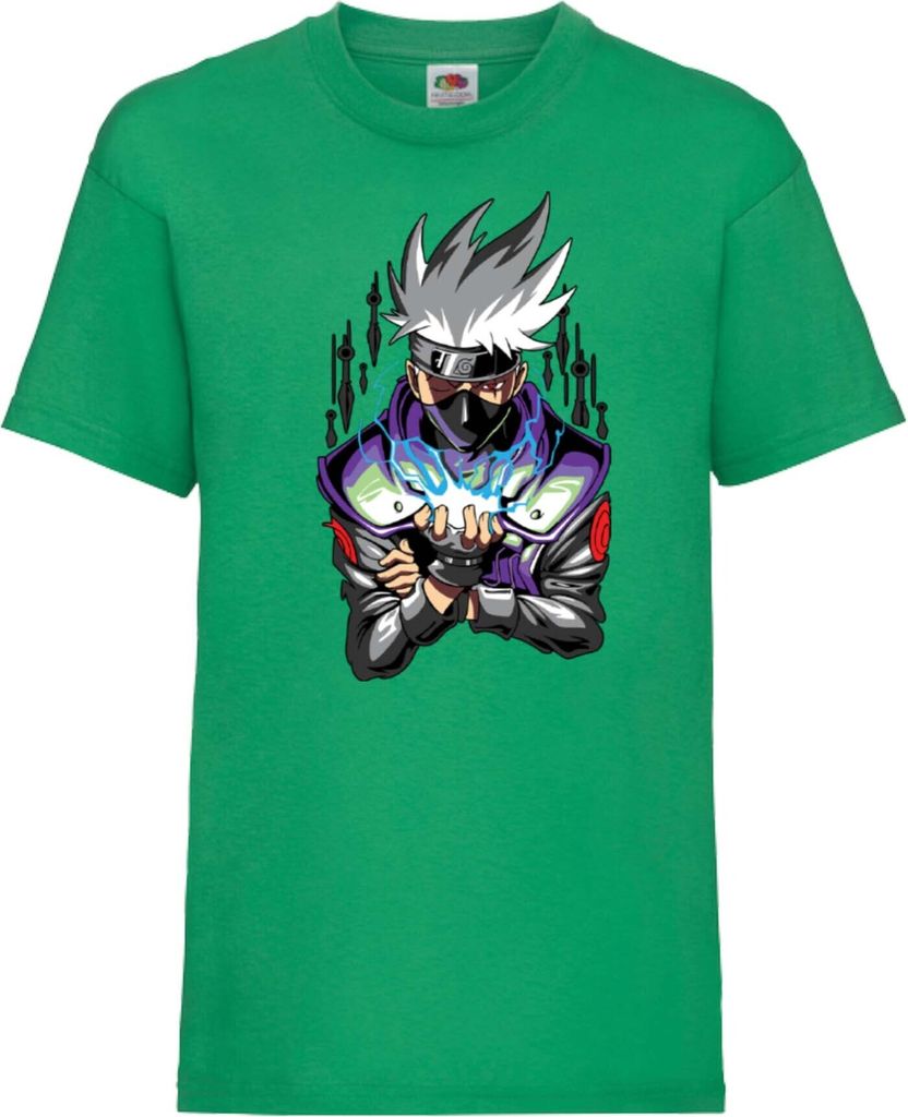 Kinder T-Shirt Japan Animation Manga Anime Comics Naruto Kakashi Hatake Sharingan Var-036 Kakashi Sharingan, 9-11 Jahr - 140 / Grün