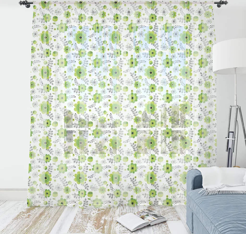 Tapisserie Murale ABAKUHAUS Printemps en Satin Jaune et Vert 240x274 cm