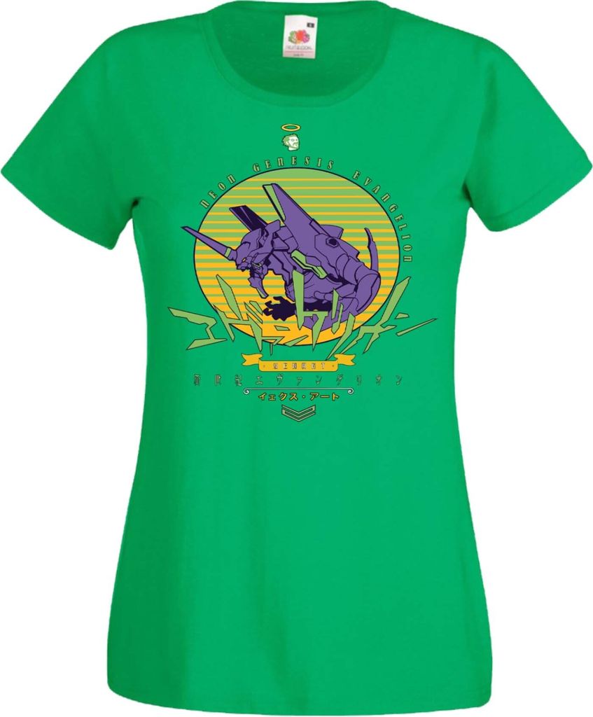 Damen T-Shirt Manga Anime Neon Anime Genesis Manga Evangelion Eva Unit 01 Eva Unit, Lady 2XL / Grün