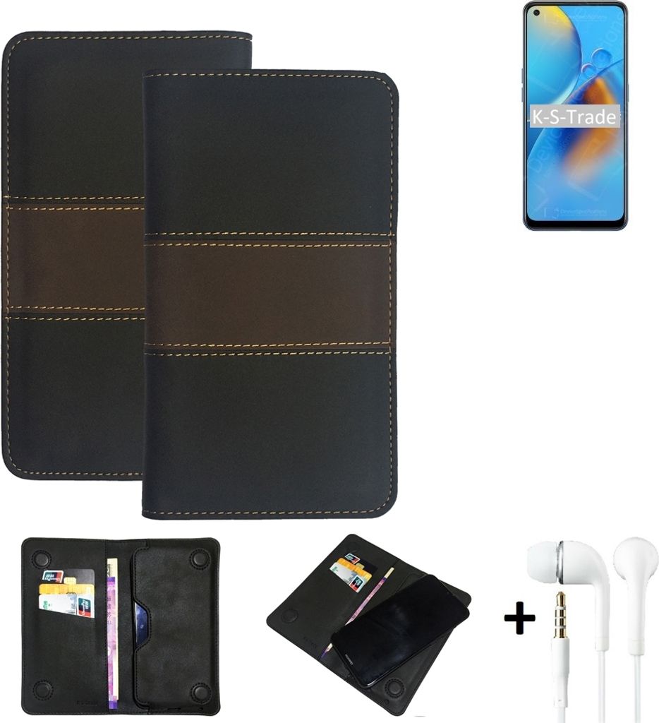 K-S-Trade Handyhülle + Kopfhörer kompatibel mit Oppo F19 Schutzhülle Walletcase Bookstyle Tasche Schutz Case Hülle Wallet Cover Kunstleder