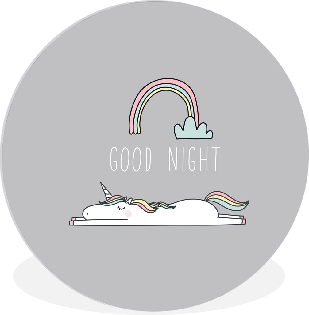 MuchoWow Rundes Wandbild - Runde Bilder Einhorn - Regenbogen - Kinder - Zitate - Gute Nacht - Mädchen Ø 90 cm Kreis Wanddekoration Kunststoff -...