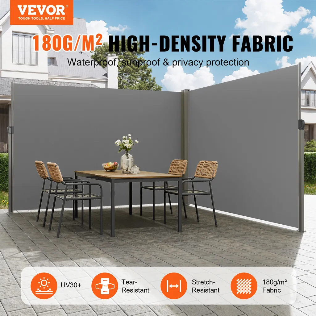 VEVOR Marquise Latérale 200 x 600 cm en Polyester Gris Rétractable - 2