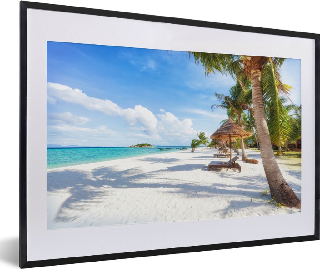 MuchoWow MuchoWow Gerahmtes Poster Strand - Meer - Palmen 60x40 cm - Poster mit zchwarzem Bilderrahmen - Schlafzimmer - Plakat in Rahmen - Drucken